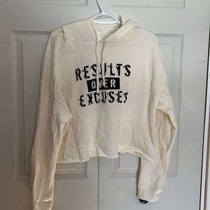 Results over excuses hoodie. Cropped.